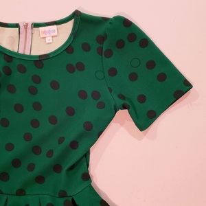 Lularoe Amelia Green and Black Polka Dot dress M